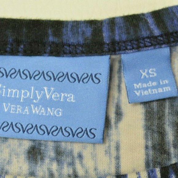 Simply Vera Wang Sz XS Womens‎ BLUE Black STRETCH Cotton Pullover T-Shirt TOP - Picture 4 of 9